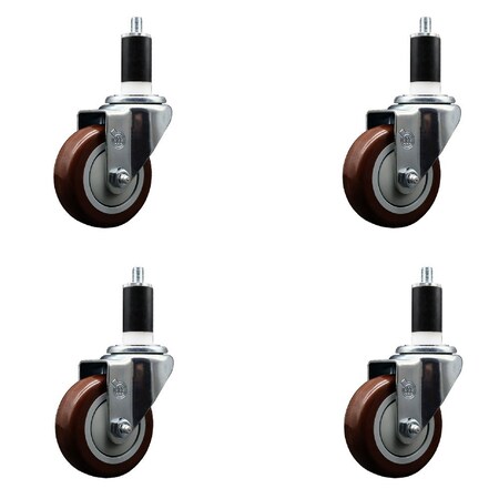 Service Caster 3.5'' Maroon Poly Wheel Swivel 1-3/8'' Expanding Stem Caster Set, 4PK SCC-EX20S3514-PPUB-MRN-138-4